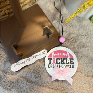 Mahogany Teakwood Tackle Breast Cancer Car Freshie with Pink Ribbon🎀